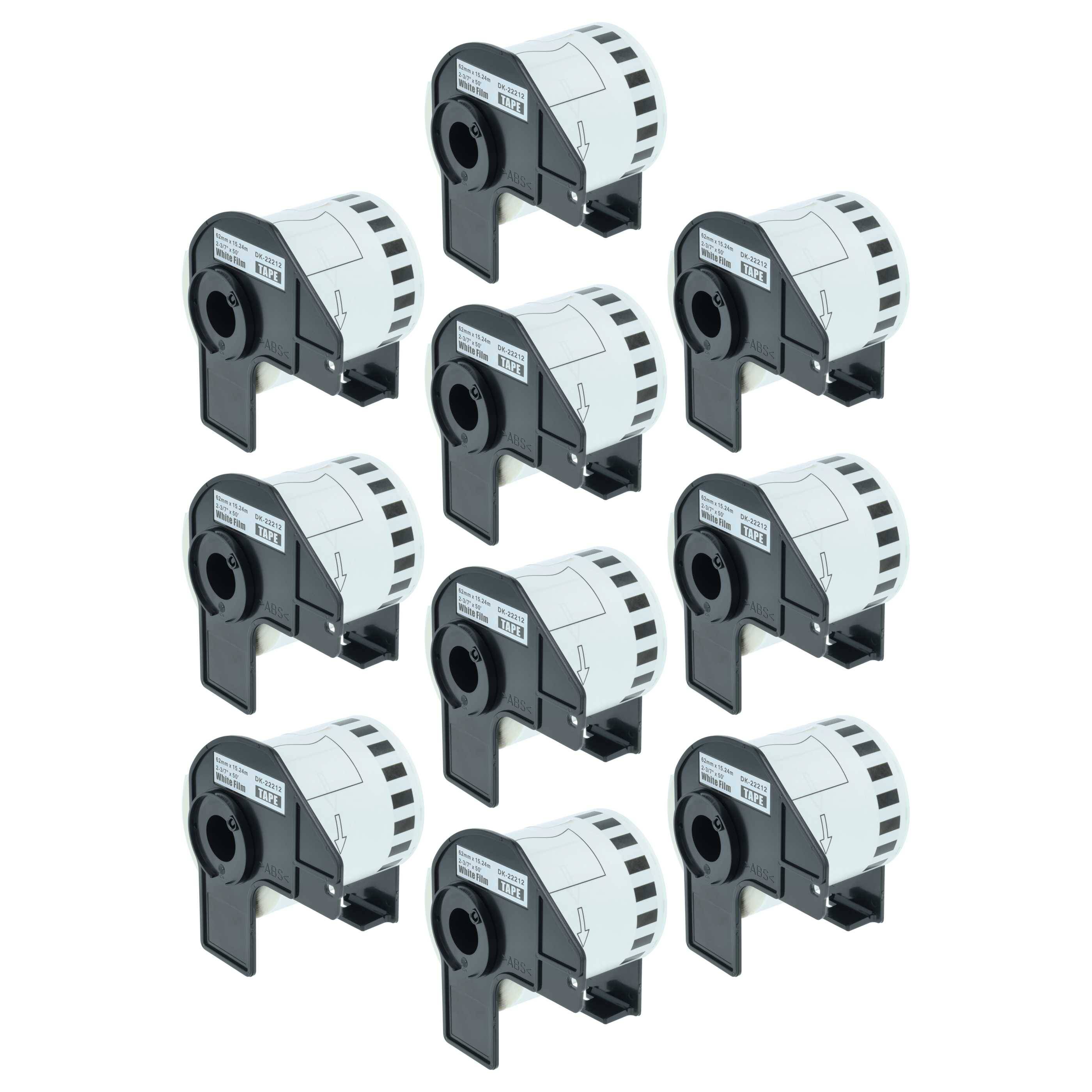 vhbw 10x Rolle mit Halter kompatibel mit Brother PT QL500BW | QL-500, QL-500A, QL500BS Drucker Weiß 62mm x 15,24m (1 Etikette)