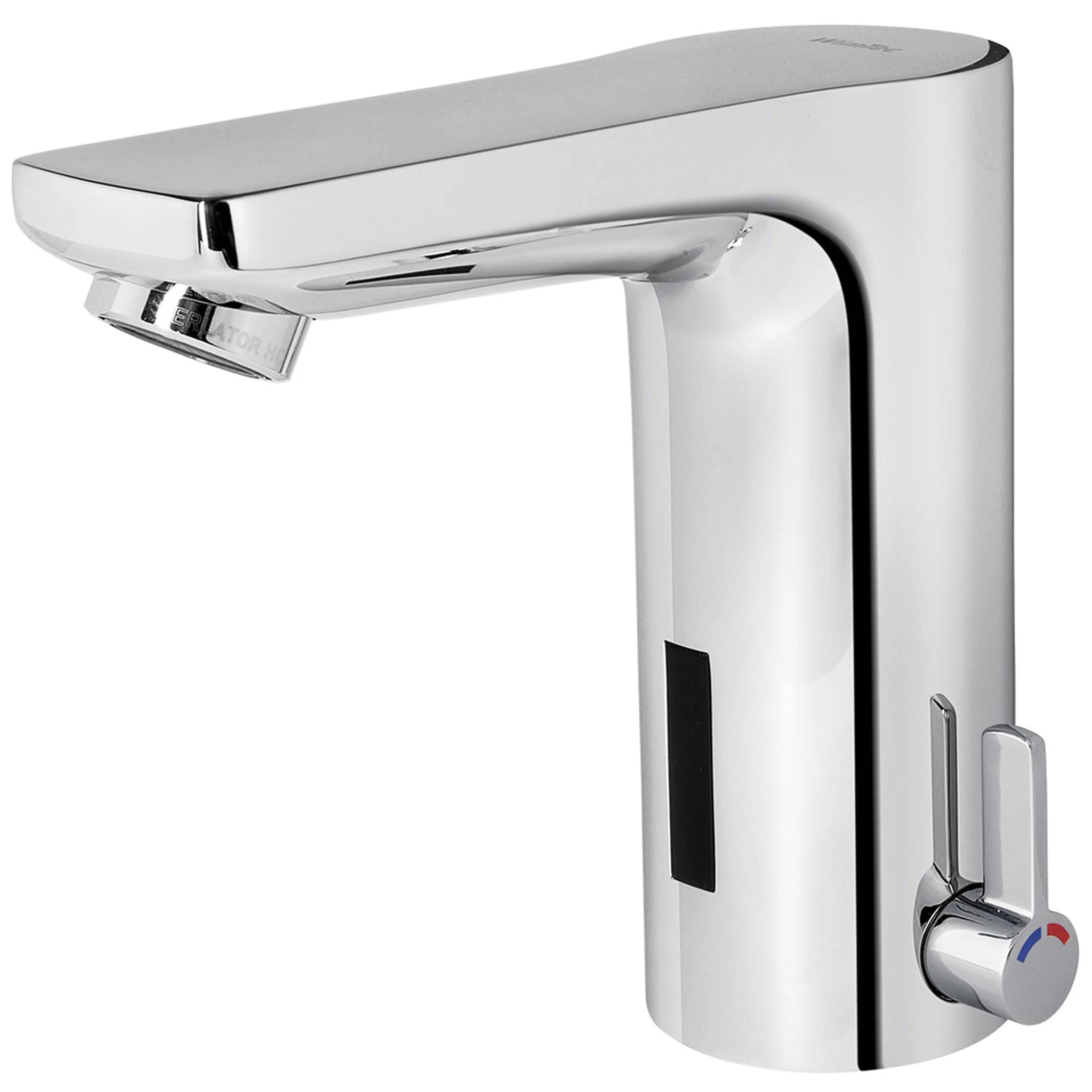 Automatischer Chrom-Sensor-Wasserhahn mit Seitensteuerhebel, gezeigt auf weißem Hintergrund.