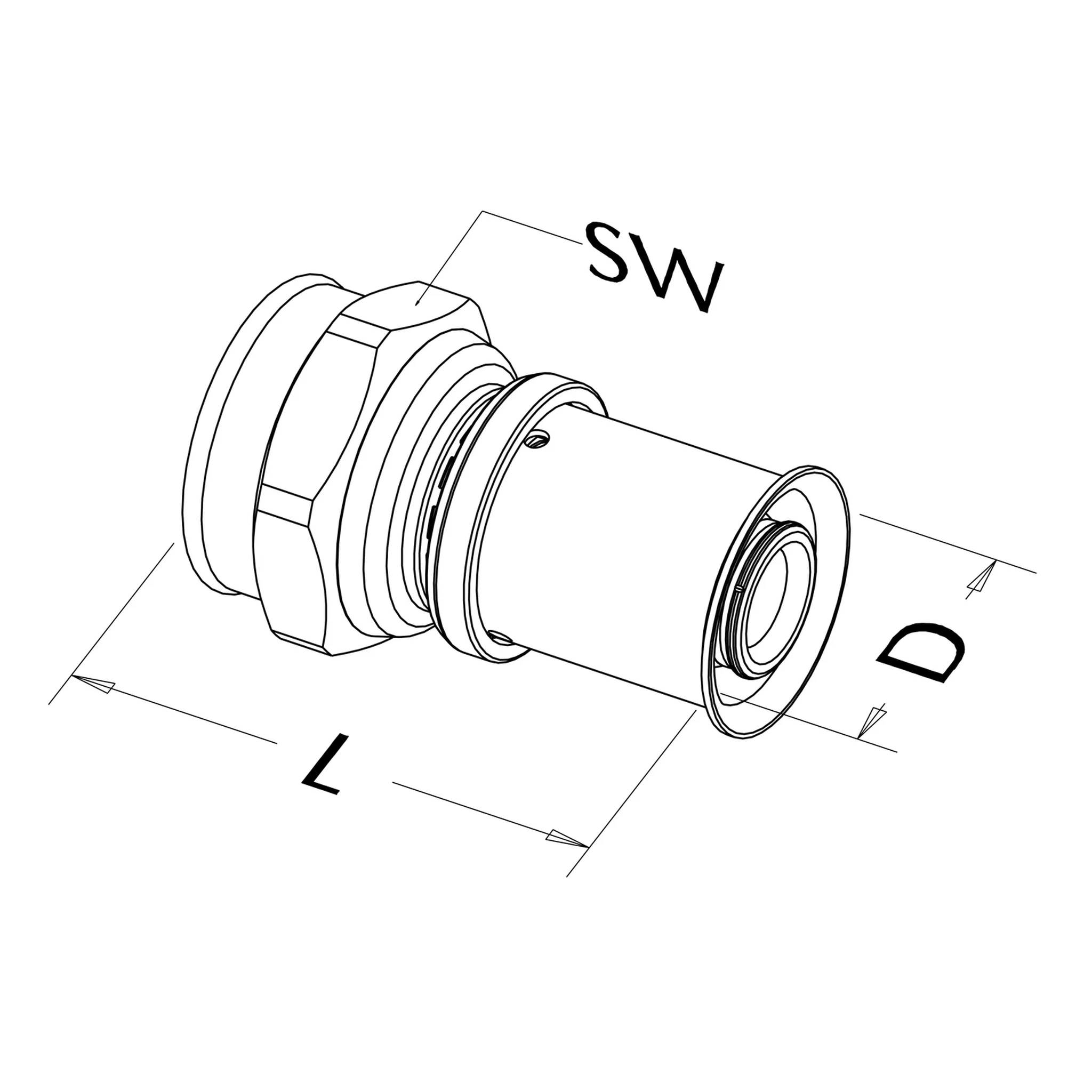 Technische Linienzeichnung eines zylindrischen Steckers, die Abmessungen mit den Bezeichnungen SW, L und D zeigt.