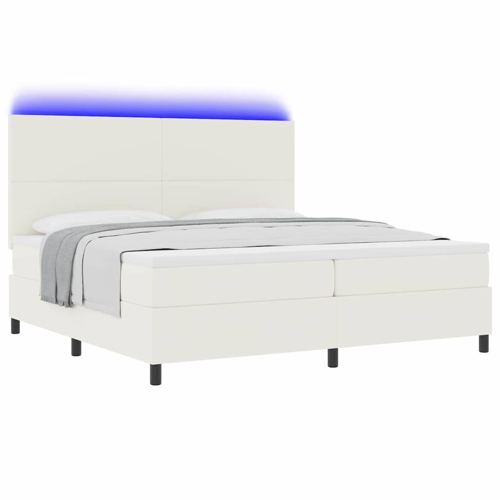 vidaXL LED Boxspringbett Creme und Weiß 200 x 200 cm Cordstoff