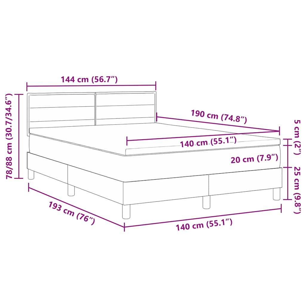 vidaXL LED Boxspringbett mit Kopfteil Schwarz 140 x 190 cm Stoff