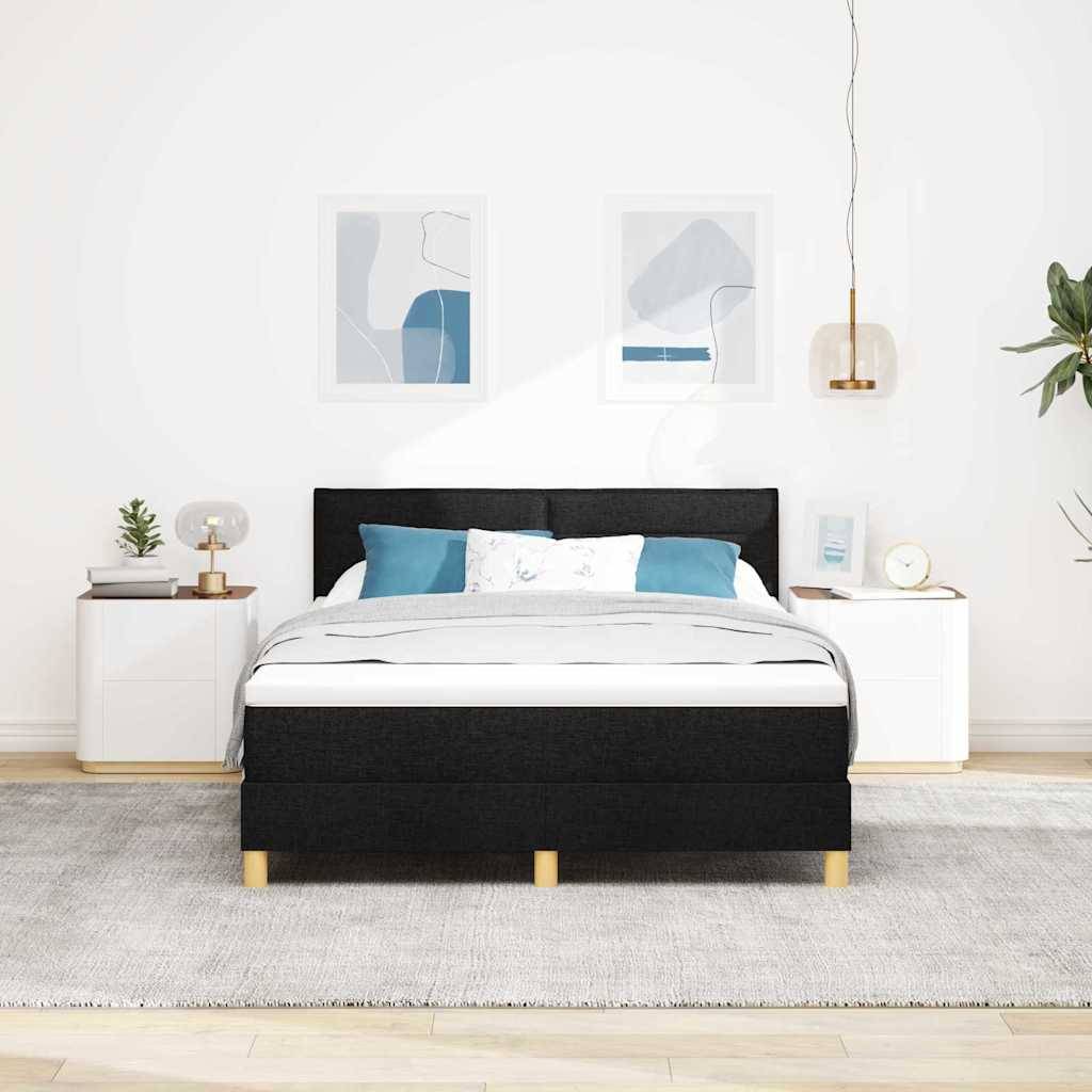 vidaXL LED Boxspringbett mit Kopfteil Schwarz 140 x 190 cm Stoff