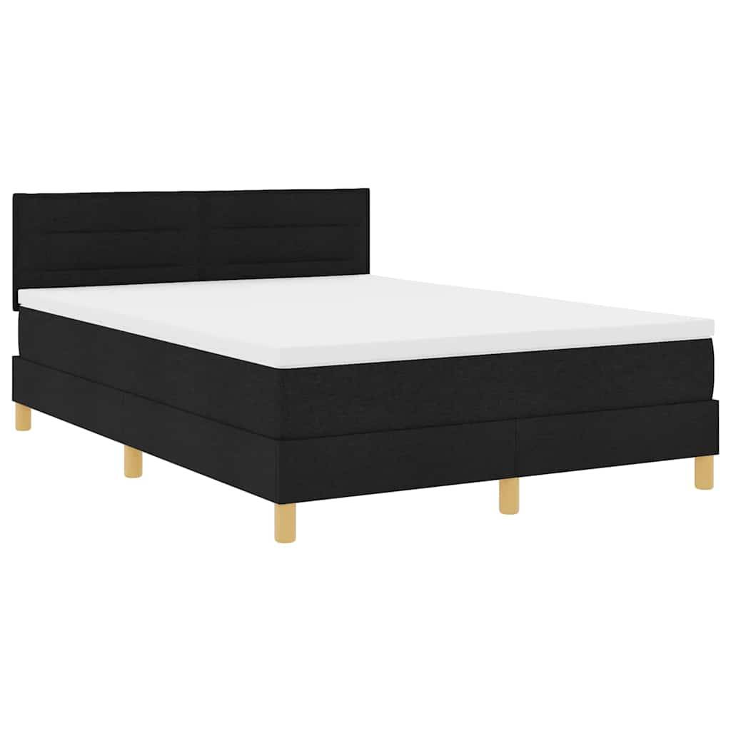 vidaXL LED Boxspringbett mit Kopfteil Schwarz 140 x 190 cm Stoff