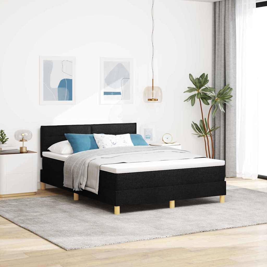 vidaXL LED Boxspringbett mit Kopfteil Schwarz 140 x 190 cm Stoff