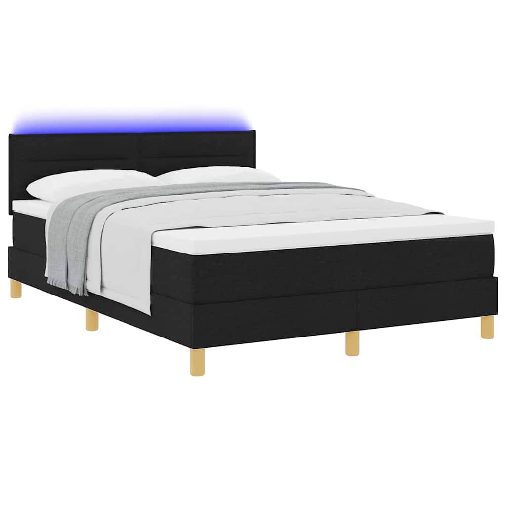 vidaXL LED Boxspringbett mit Kopfteil Schwarz 140 x 190 cm Stoff