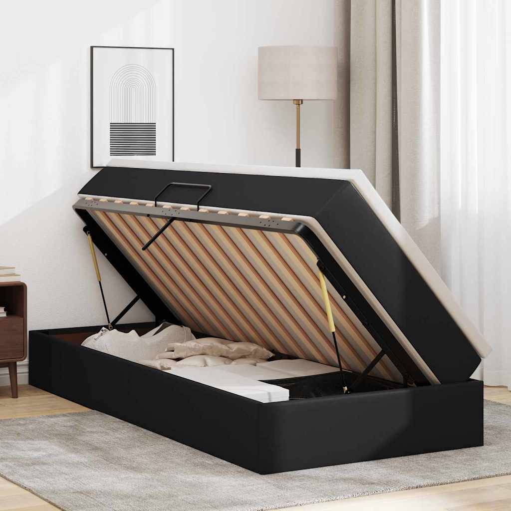 vidaXL Aufbewahrungsbett mit Matratze Schwarz 100 x 200 cm Kunstleder