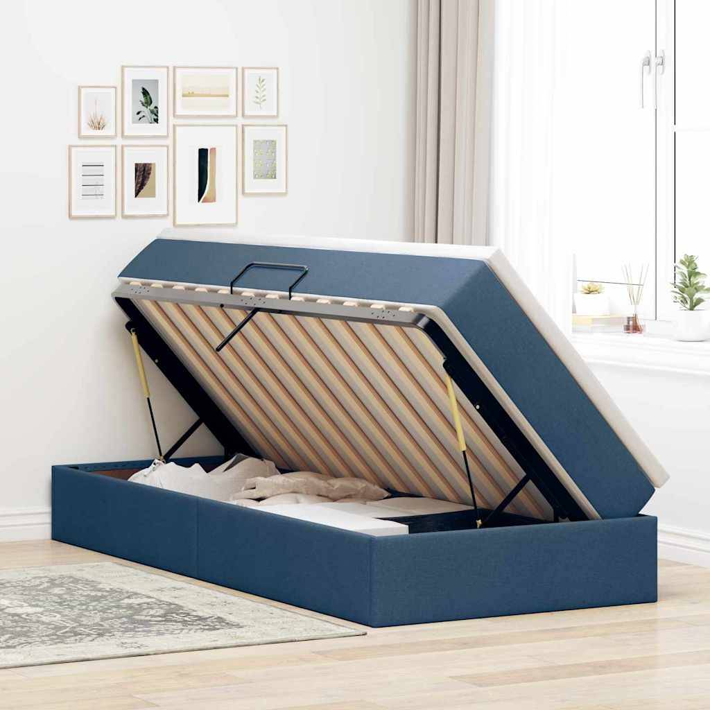 vidaXL Aufbewahrungsbett mit Matratze Blau 90 x 200 cm Polyester