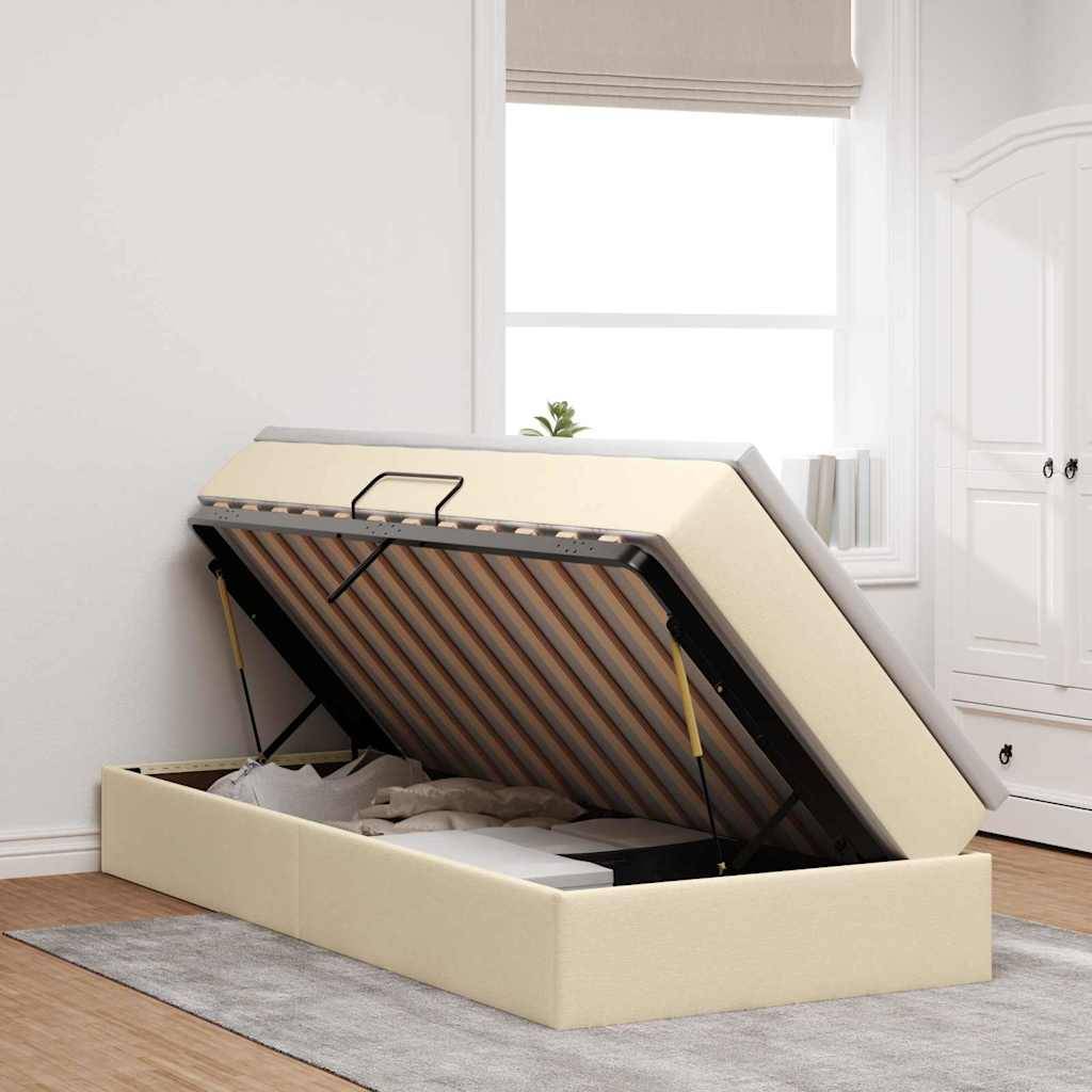 vidaXL Aufbewahrungsbett mit Matratze Creme 90 x 200 cm Polyester