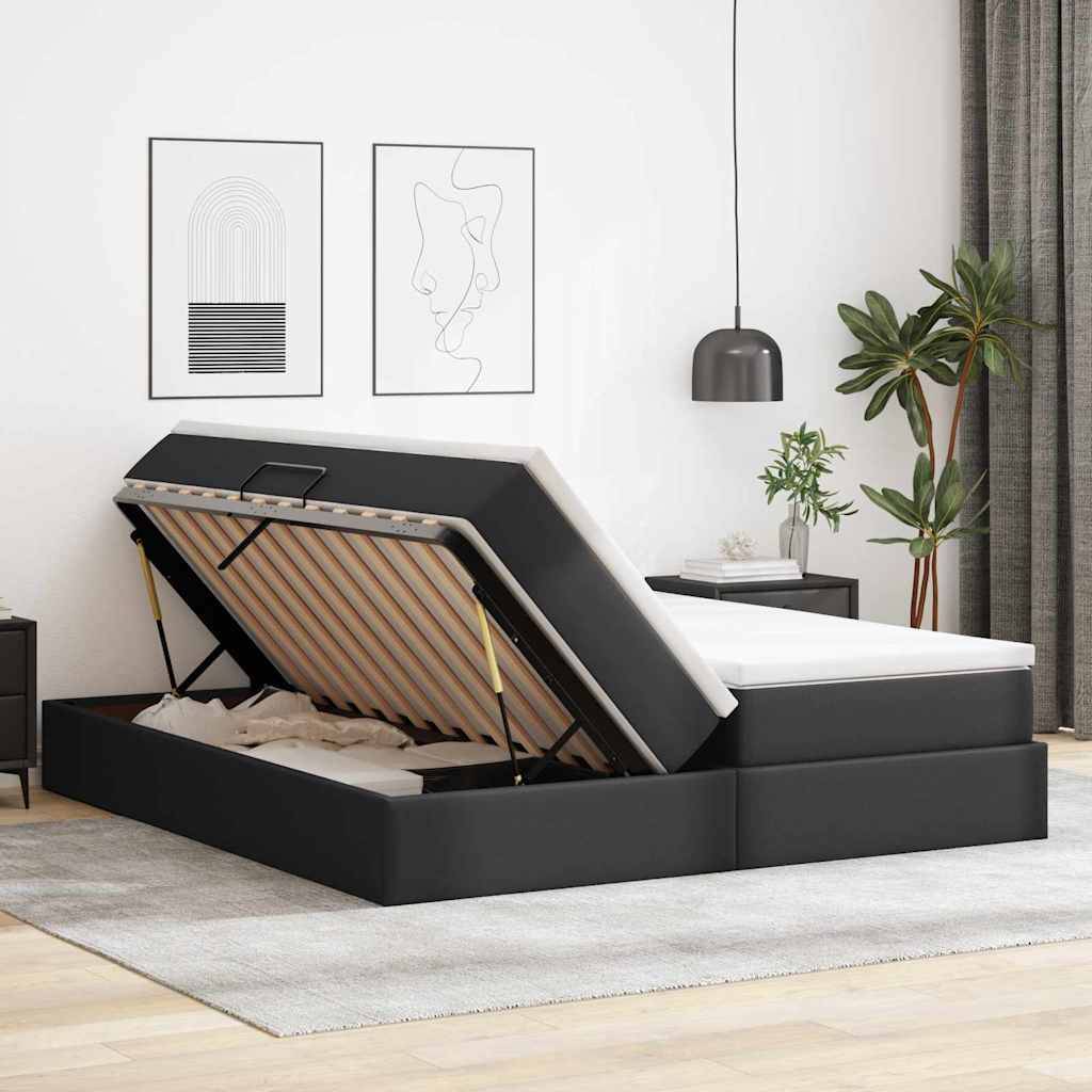 vidaXL Aufbewahrungsbett mit Matratze Schwarz 180 x 200 cm Kunstleder