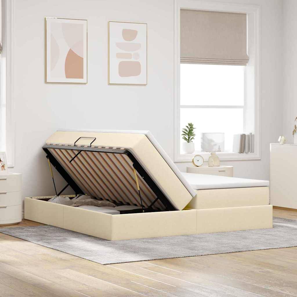 vidaXL Aufbewahrungsbett mit Matratze Creme 180 x 200 cm Polyester