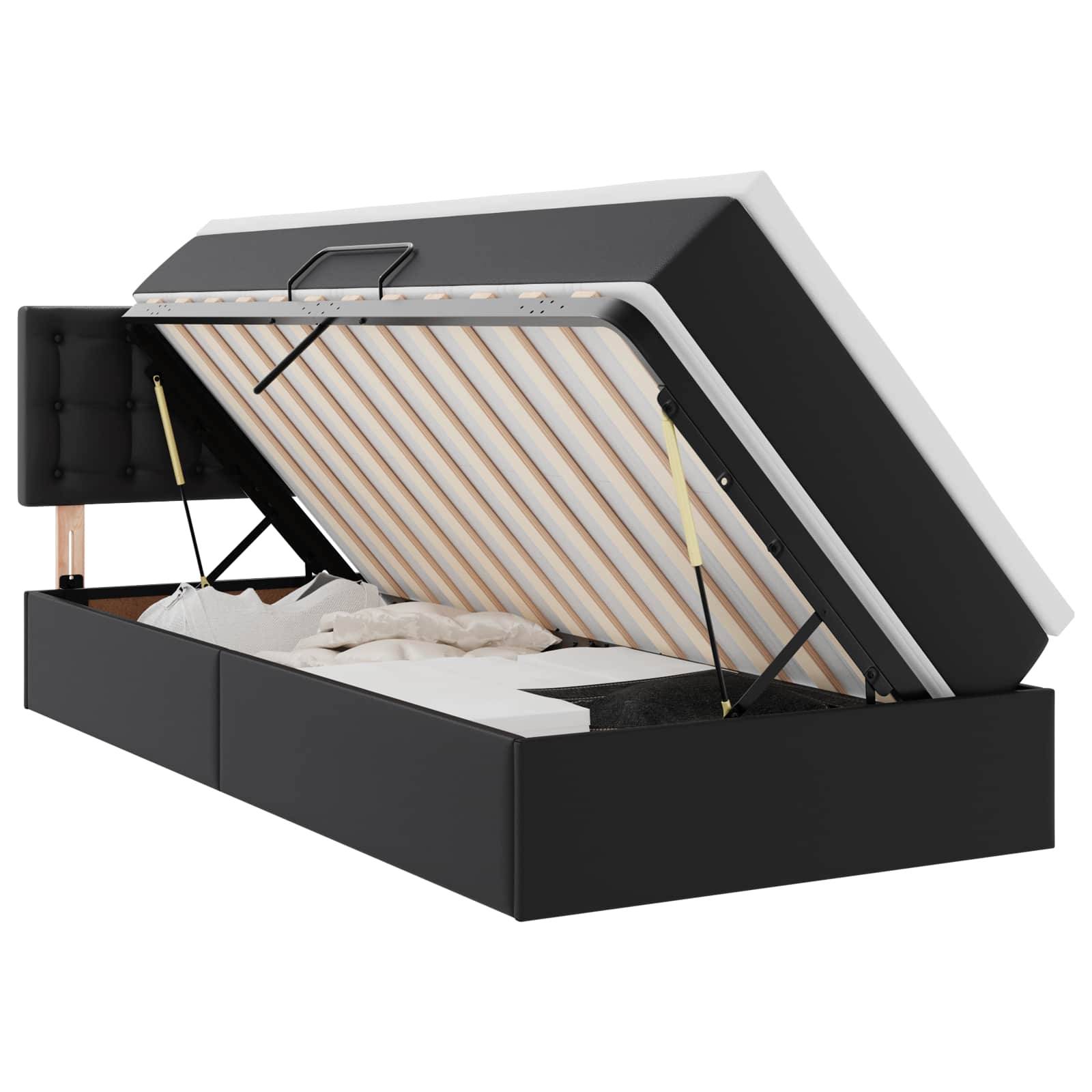 vidaXL Bett mit Stauraum und LED Schwarz 90 x 190 cm Kunstleder