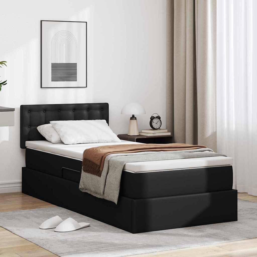 vidaXL Aufbewahrungsbett mit Matratze Schwarz 90 x 190 cm Kunstleder