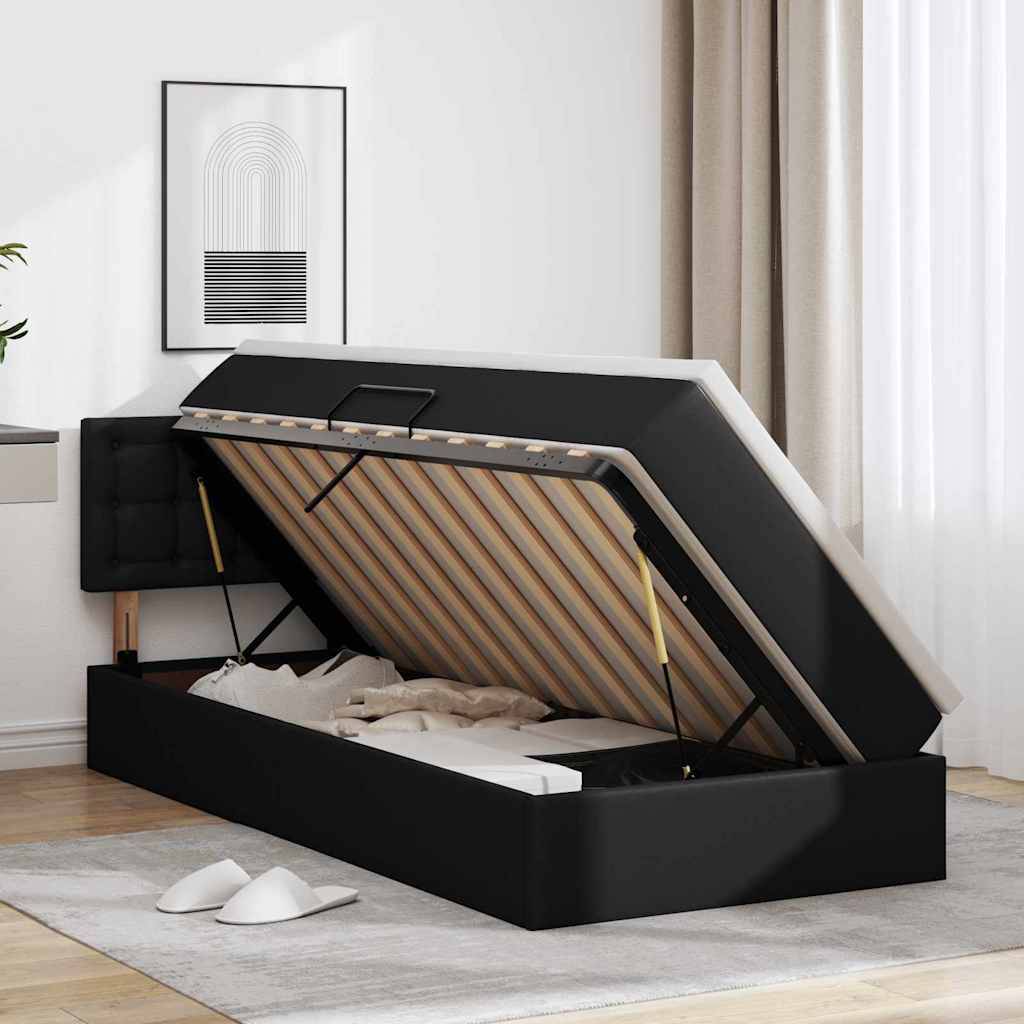 vidaXL Aufbewahrungsbett mit Matratze Schwarz 90 x 200 cm Kunstleder