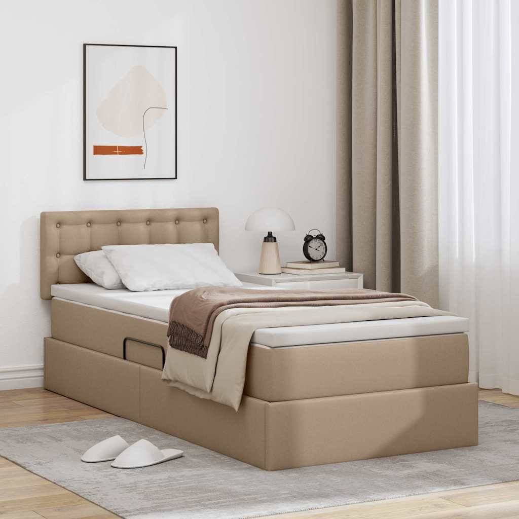 vidaXL Bett mit Stauraum und LED Cappuccino 90 x 200 cm Kunstleder