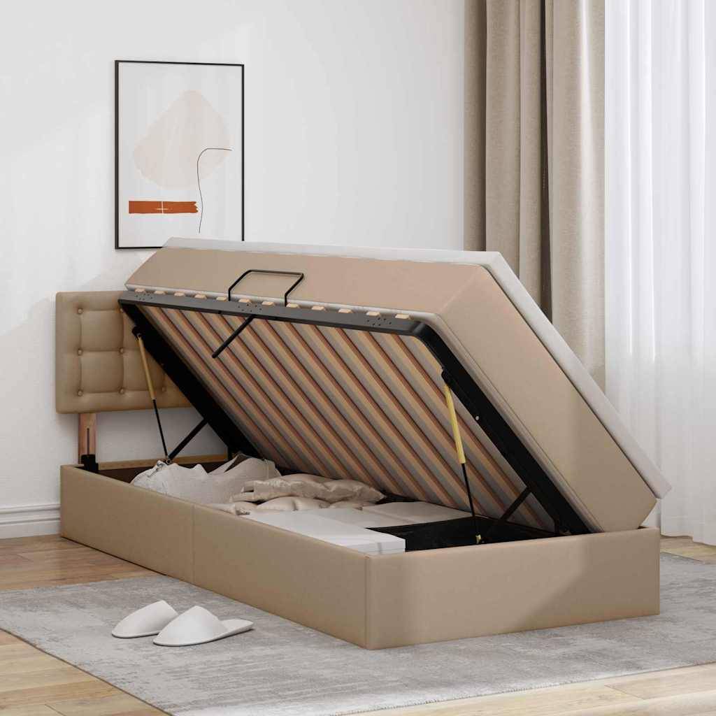 vidaXL Bett mit Stauraum und LED Cappuccino 90 x 200 cm Kunstleder