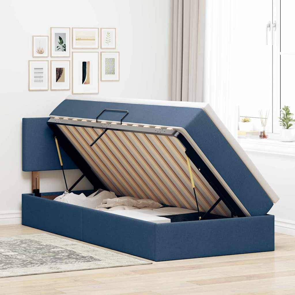 vidaXL LED-Speicherbett mit Matratze Blau 90 x 200 cm Stoff