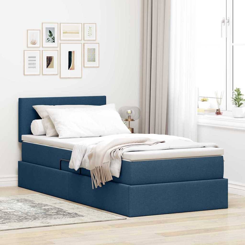 vidaXL LED-Speicherbett mit Matratze Blau 90 x 200 cm Stoff