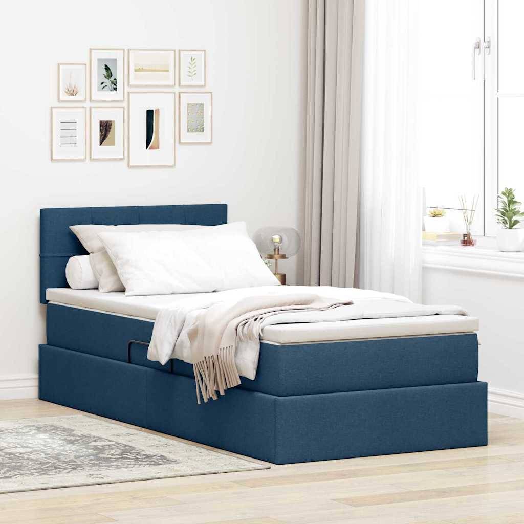 vidaXL LED-Speicherbett mit Matratze Blau 90 x 200 cm Stoff