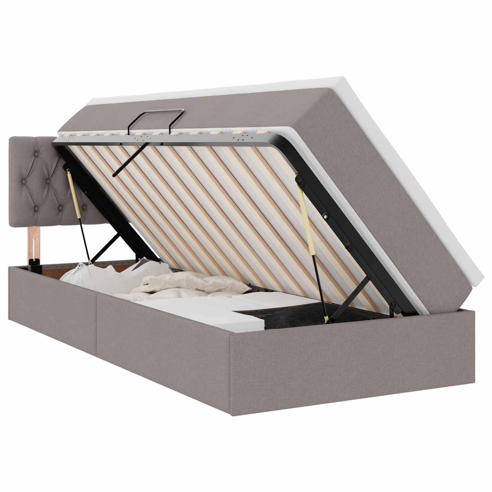 vidaXL LED-Speicherbett mit Matratze Taupe 90 x 200 cm Stoff