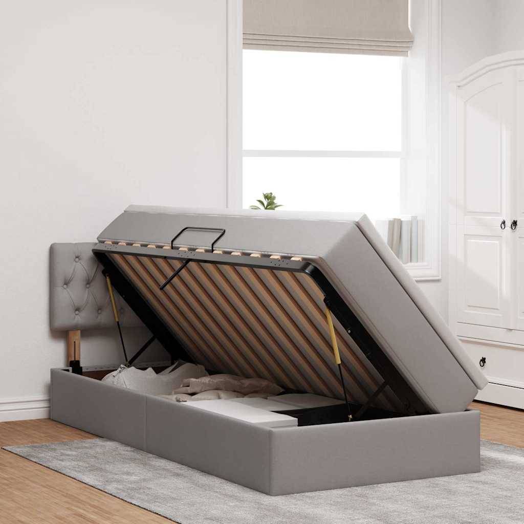 vidaXL LED-Speicherbett mit Matratze Taupe 90 x 200 cm Stoff
