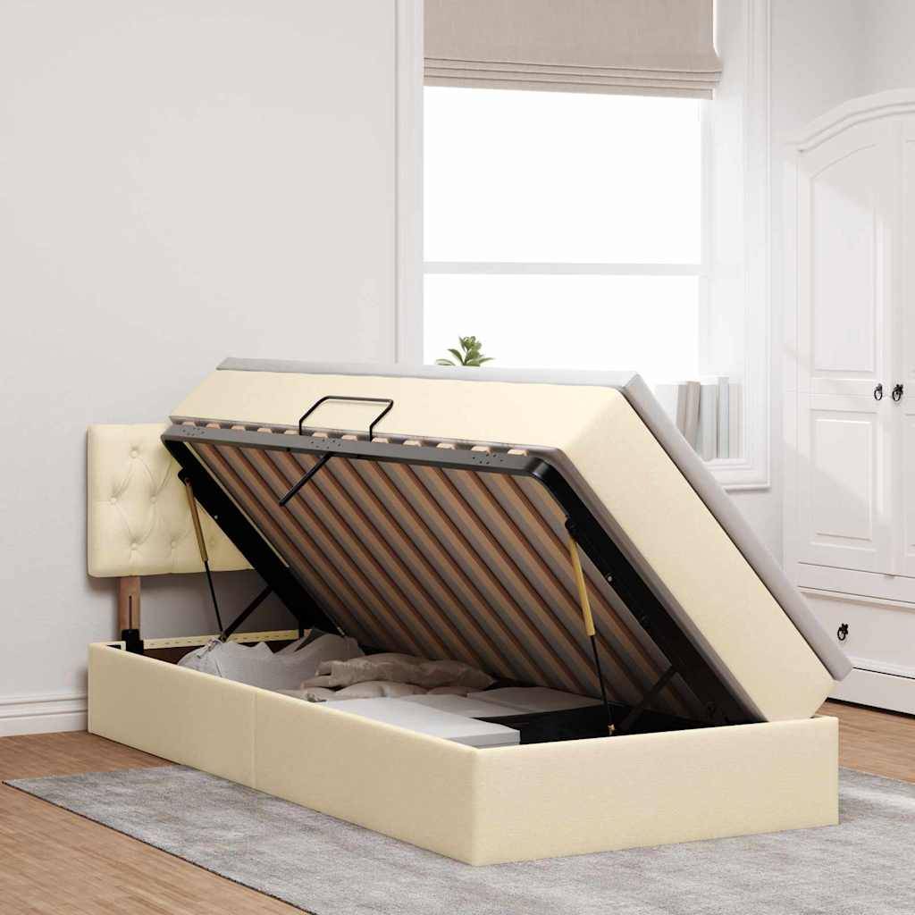 vidaXL Aufbewahrungsbett mit Matratze Creme 90 x 200 cm Holzwerkstoff