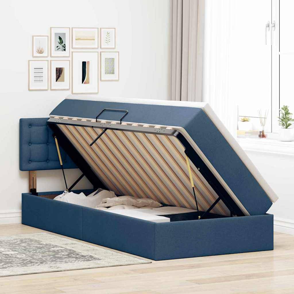 vidaXL LED-Speicherbett mit Matratze Blau 100 x 200 cm Stoff