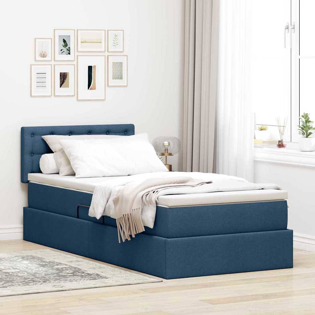 vidaXL LED-Speicherbett mit Matratze Blau 100 x 200 cm Stoff