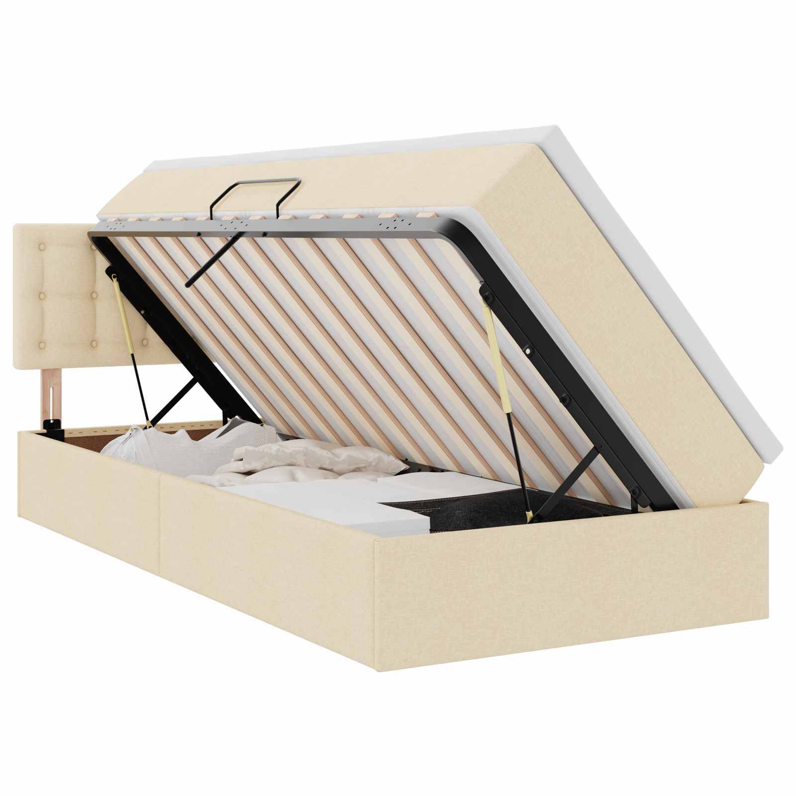 vidaXL LED-Speicherbett mit Matratze Creme 90 x 190 cm Stoff