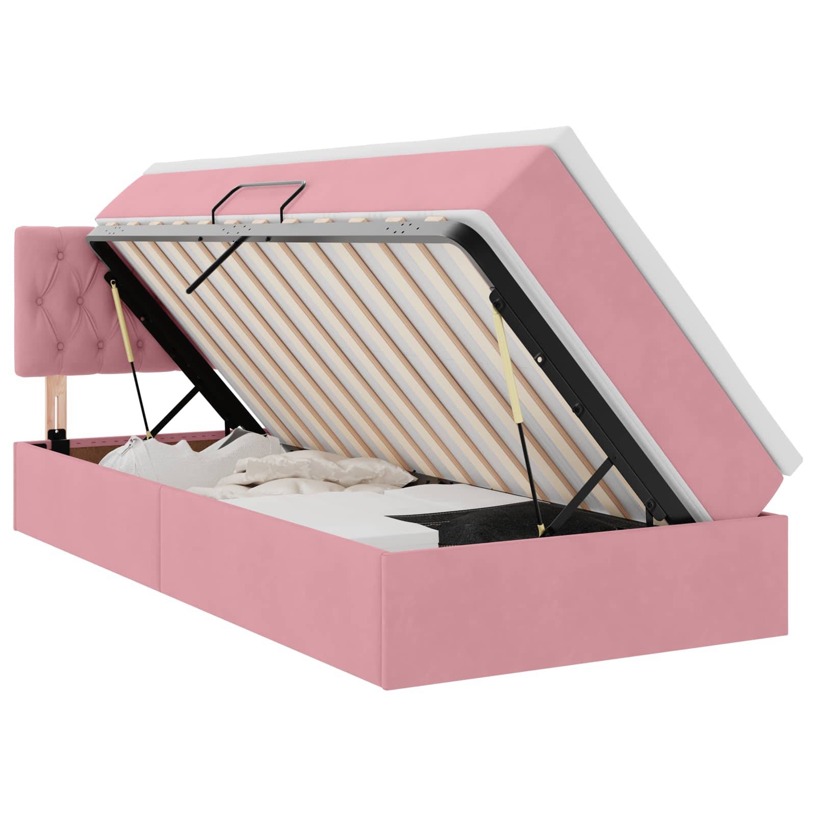 vidaXL Bett mit Stauraum und LED mit Matratze Rosa 90 x 200 cm Samt
