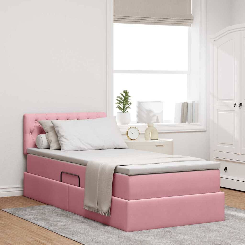 vidaXL Bett mit Stauraum und LED mit Matratze Rosa 90 x 200 cm Samt