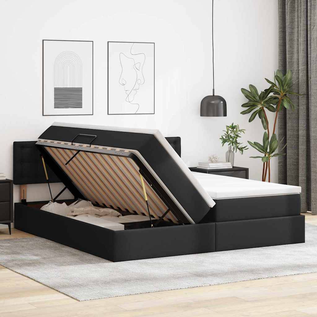 vidaXL Aufbewahrungsbett mit Matratze Schwarz 200 x 200 cm Kunstleder