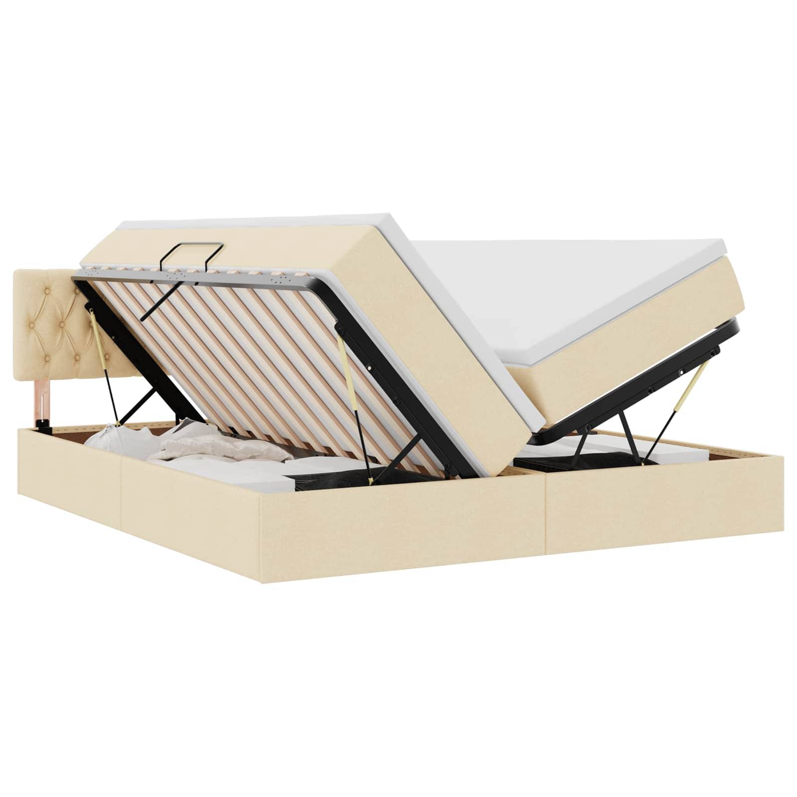 vidaXL LED-Speicherbett mit Matratze Creme 200 x 200 cm Stoff