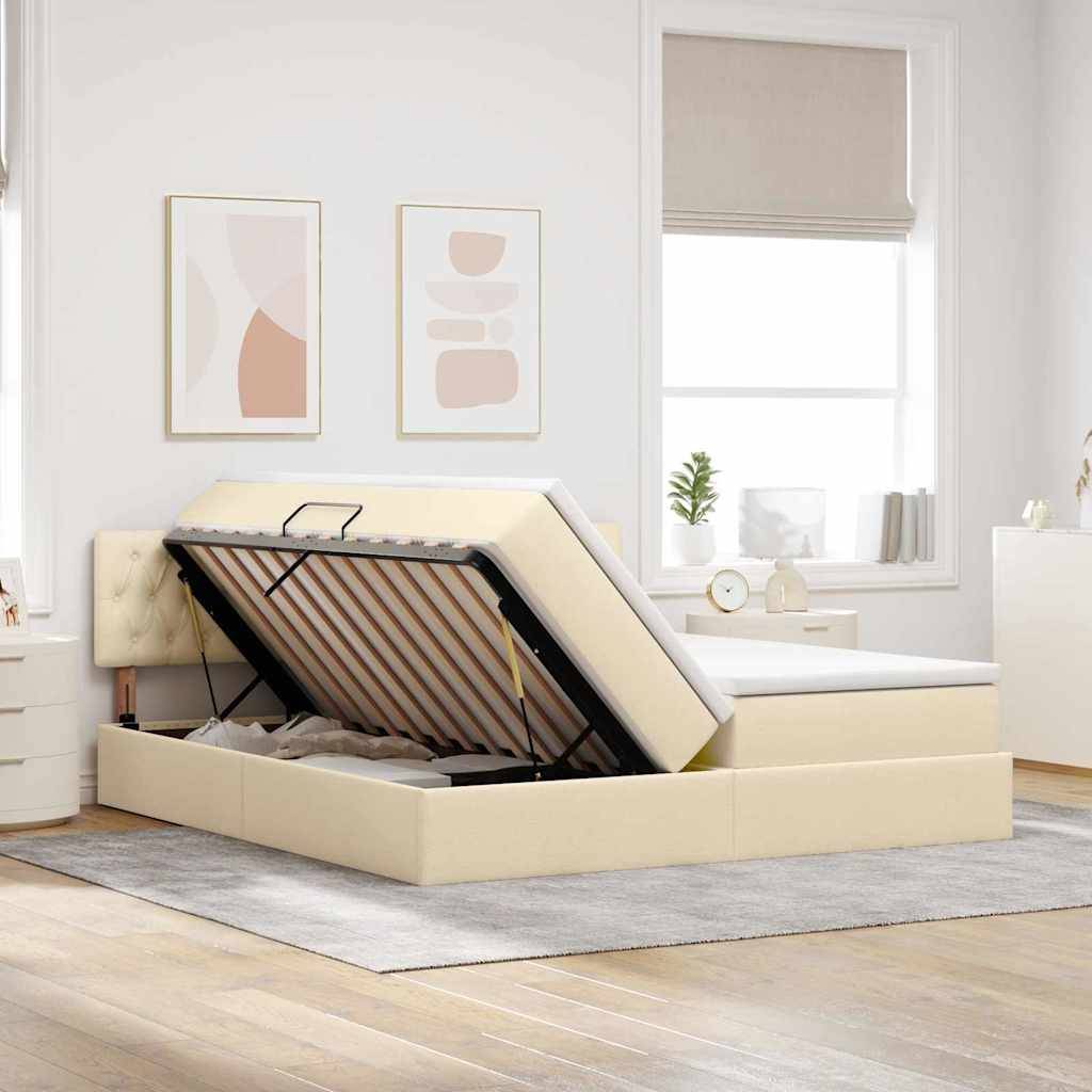 vidaXL LED-Speicherbett mit Matratze Creme 200 x 200 cm Stoff