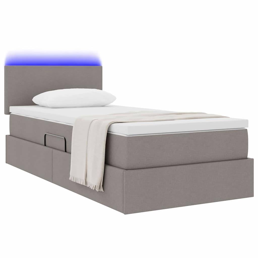 vidaXL LED-Speicherbett mit Matratze Taupe 90 x 190 cm Stoff