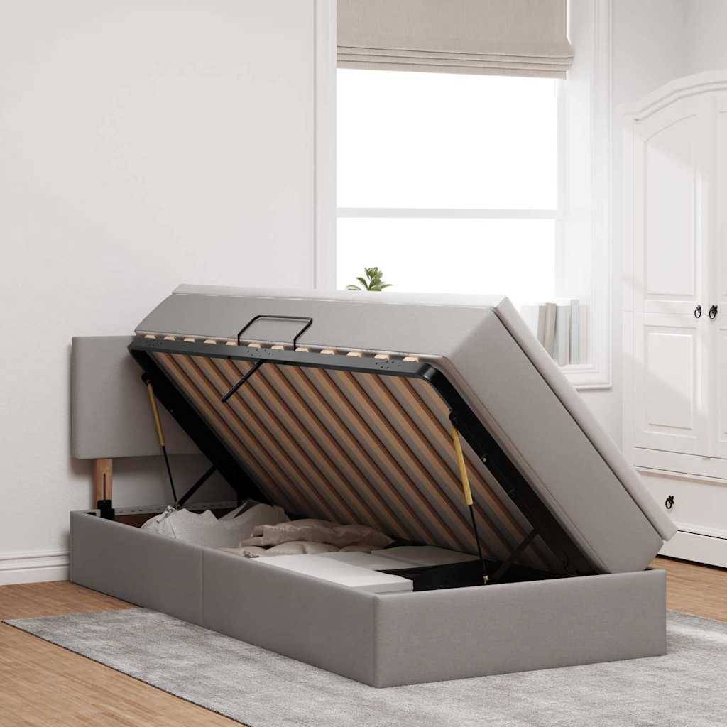 vidaXL LED-Speicherbett mit Matratze Taupe 90 x 190 cm Stoff