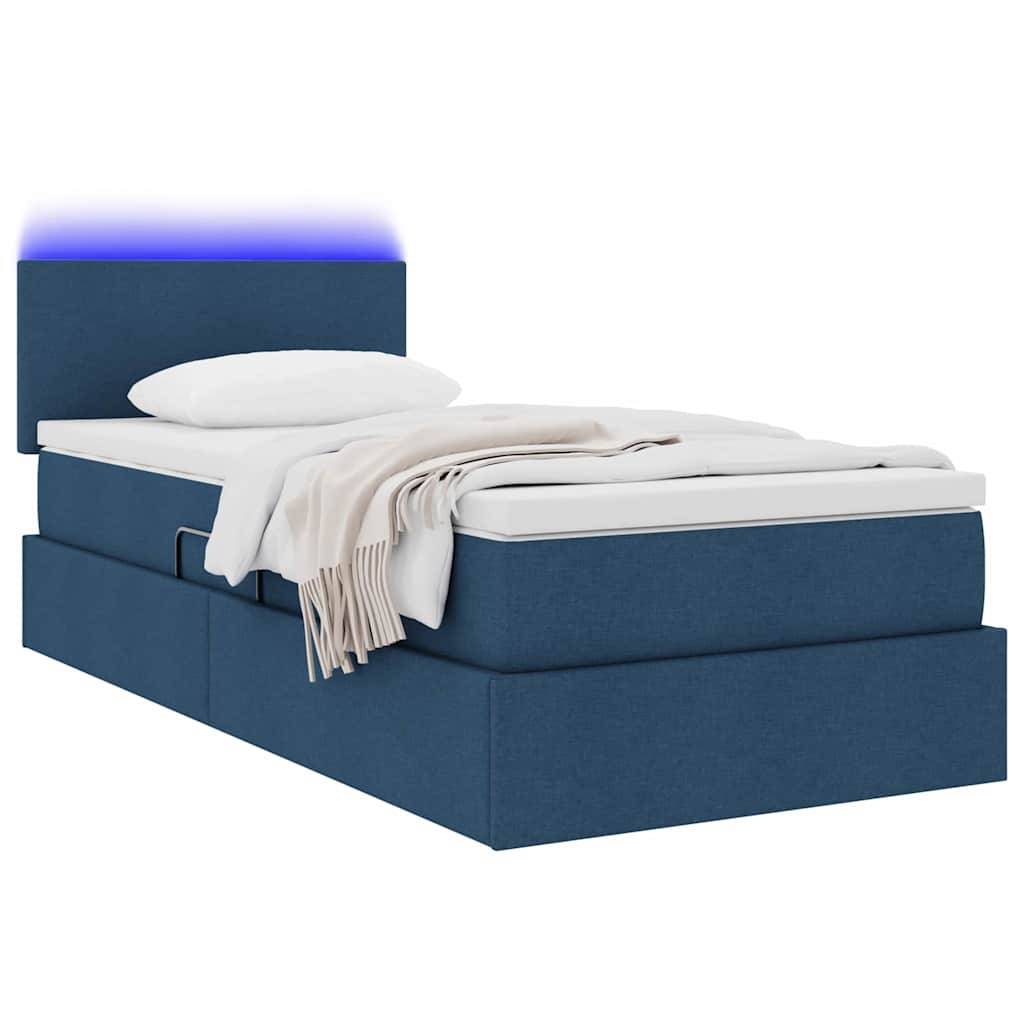 vidaXL LED-Speicherbett mit Matratze Blau 90 x 200 cm Stoff