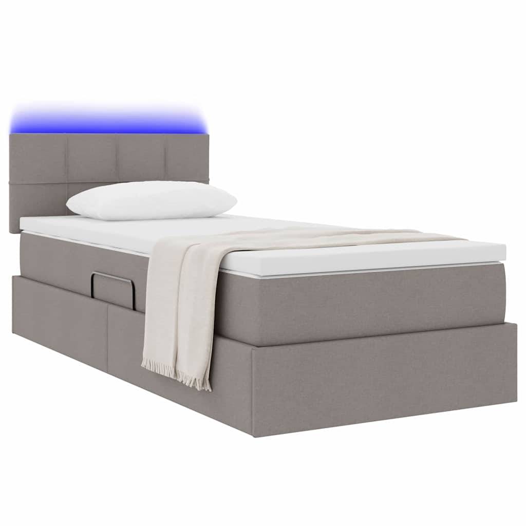 vidaXL LED-Speicherbett mit Matratze Taupe 90 x 190 cm Stoff