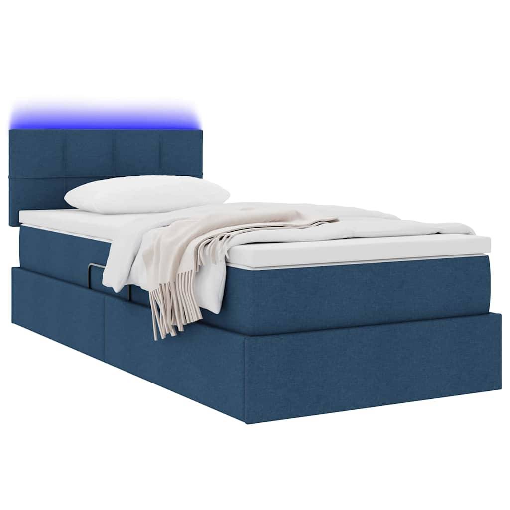 vidaXL LED-Speicherbett mit Matratze Blau 100 x 200 cm Stoff