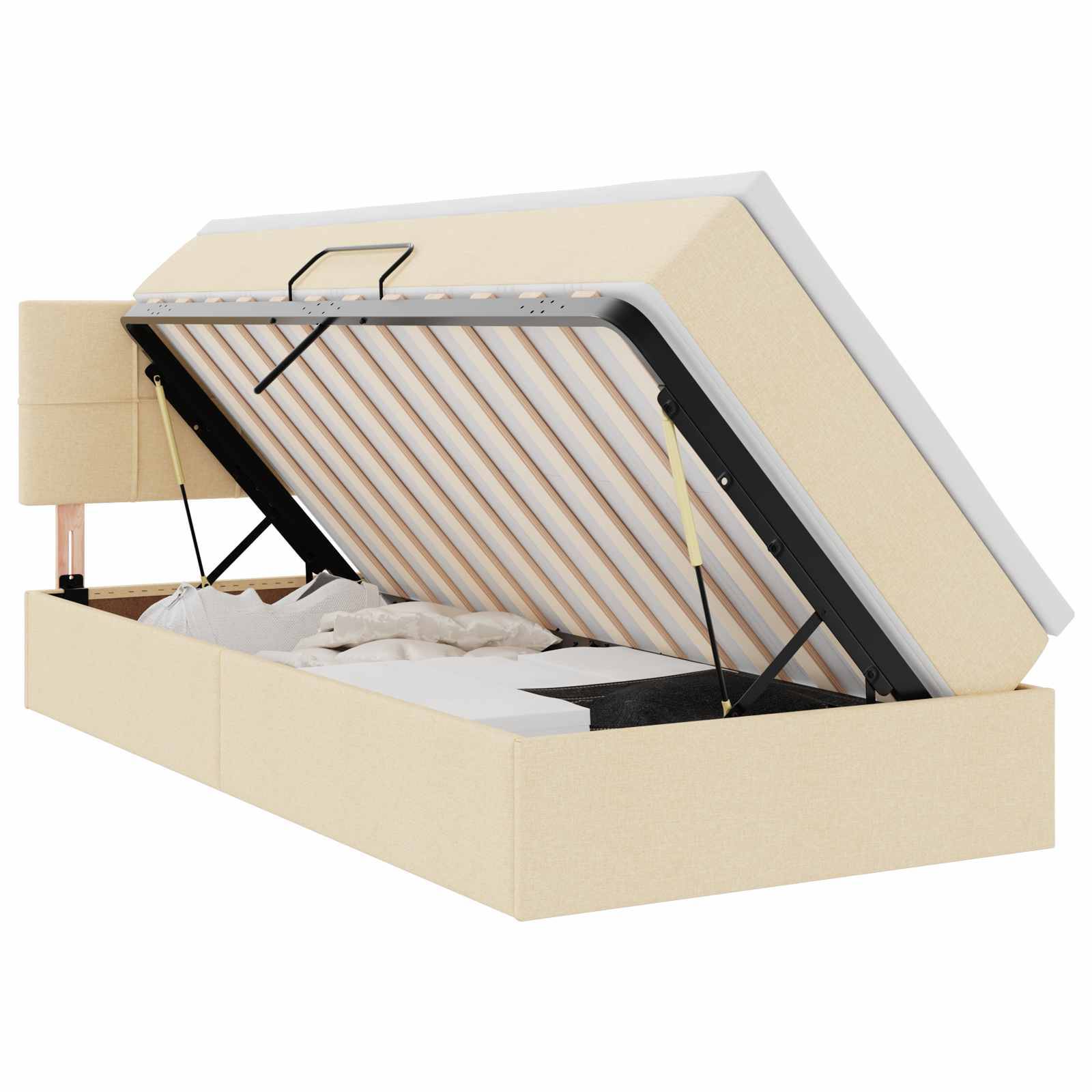 vidaXL LED-Speicherbett mit Matratze Creme 90 x 190 cm Stoff
