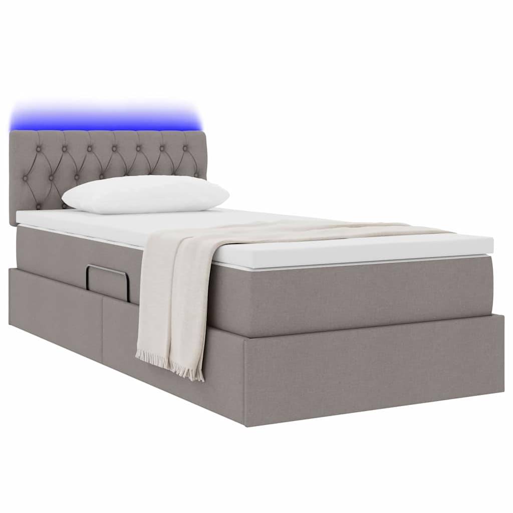 vidaXL LED-Speicherbett mit Matratze Taupe 90 x 200 cm Stoff