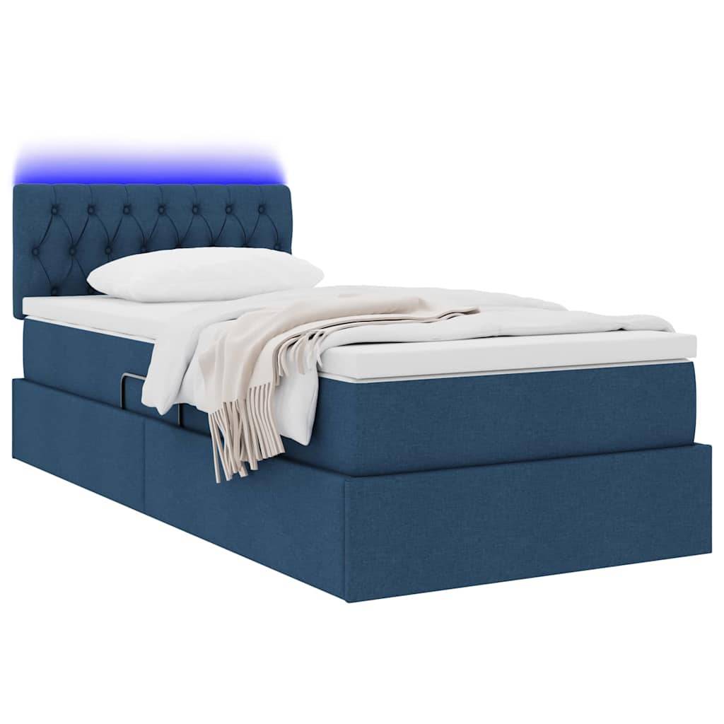vidaXL LED-Speicherbett mit Matratze Blau 90 x 200 cm Stoff