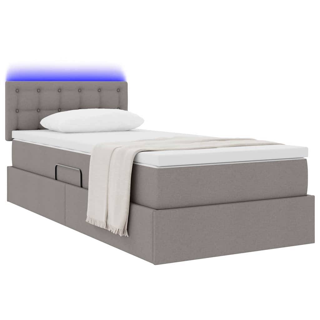 vidaXL LED-Speicherbett mit Matratze Taupe 90 x 200 cm Stoff