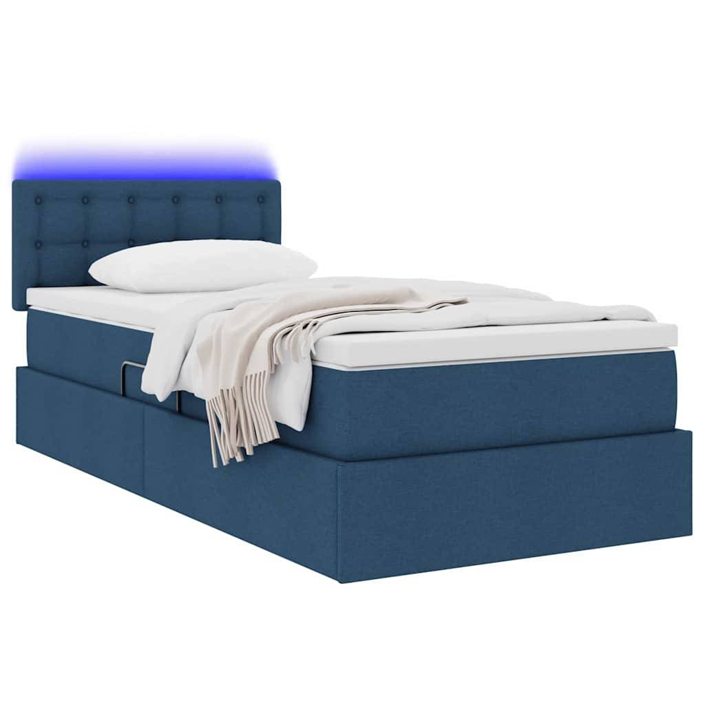 vidaXL LED-Speicherbett mit Matratze Blau 100 x 200 cm Stoff