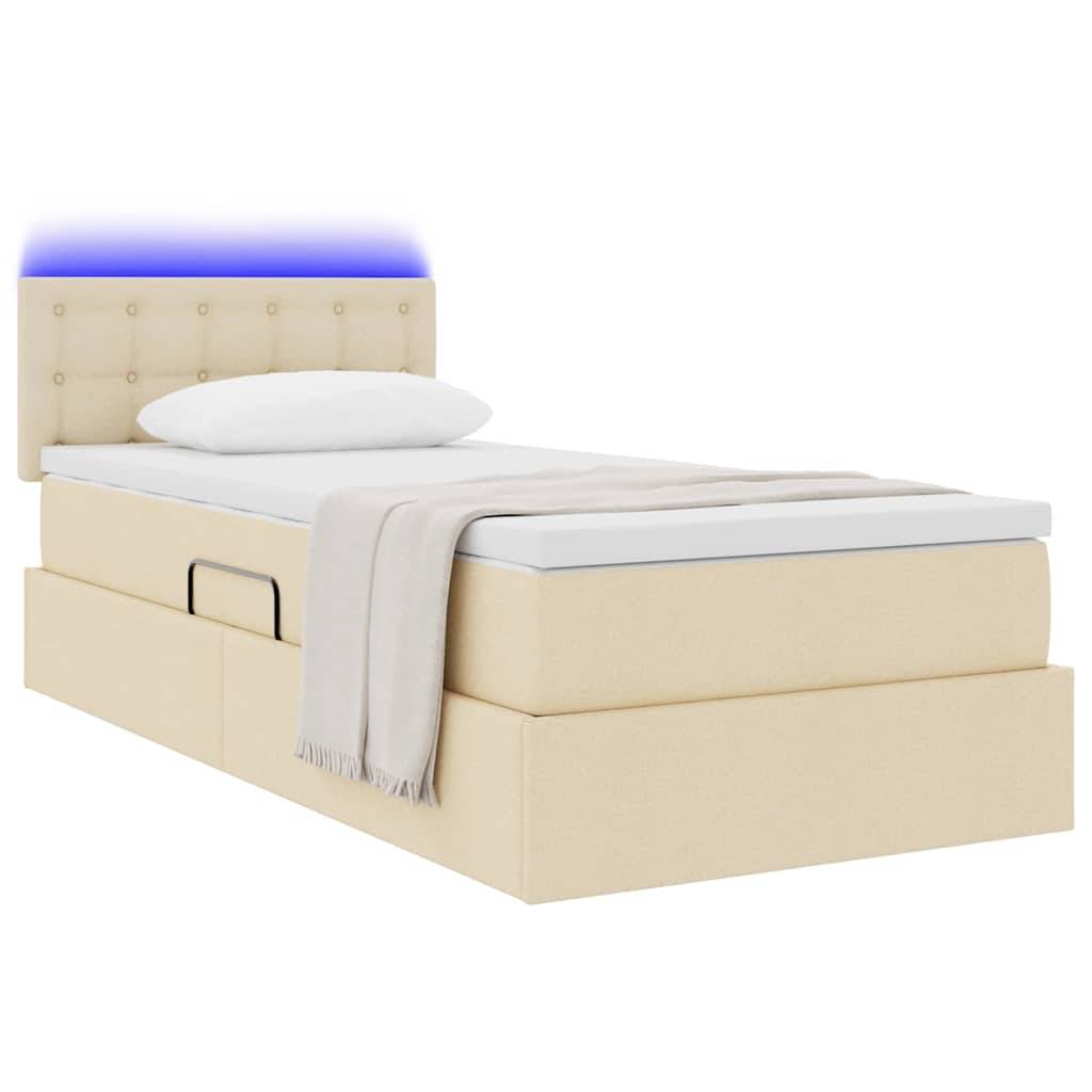 vidaXL LED-Speicherbett mit Matratze Creme 90 x 190 cm Stoff