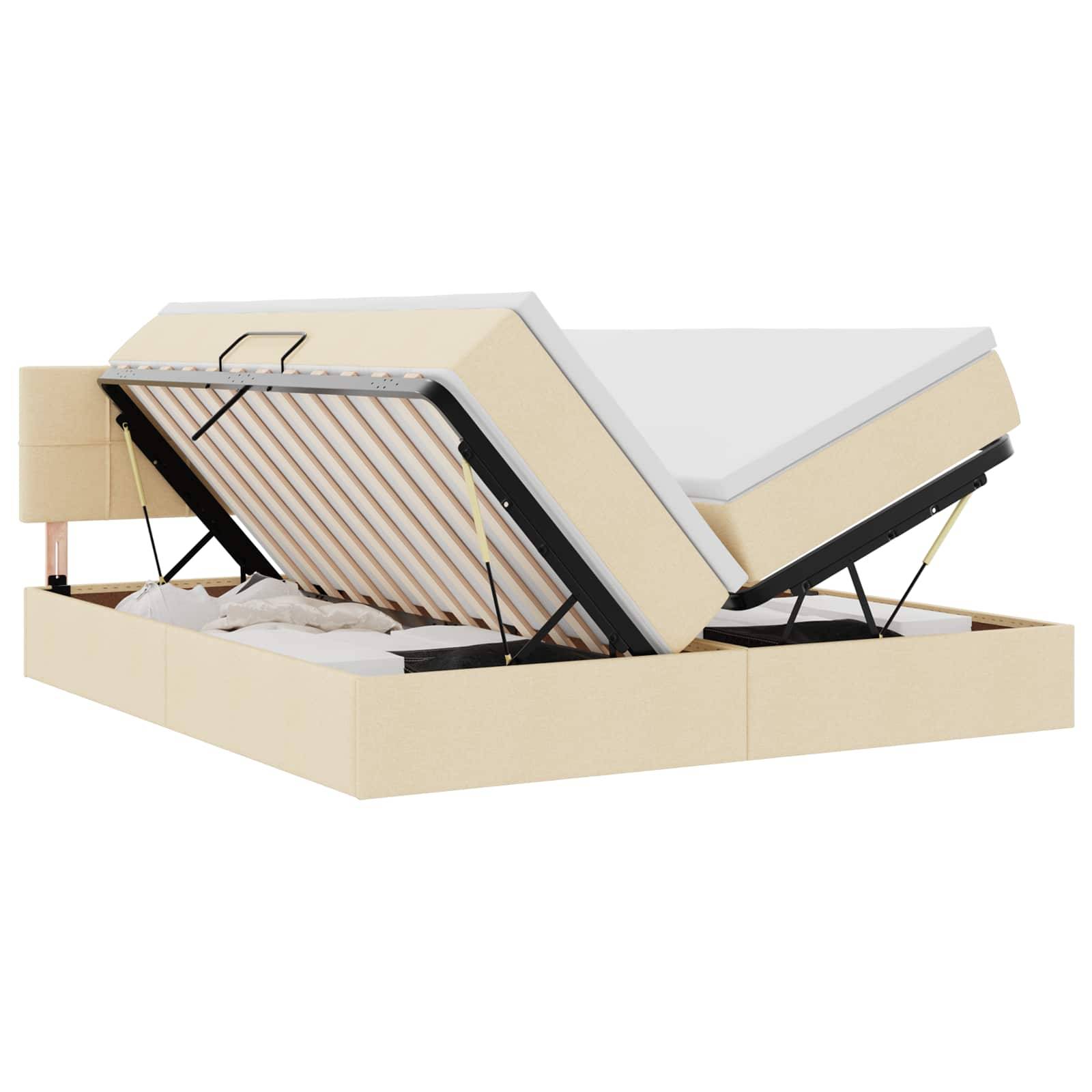 vidaXL Bett mit LED-Lichtleisten mit Kopfteil Creme 200 x 200 cm Stoff