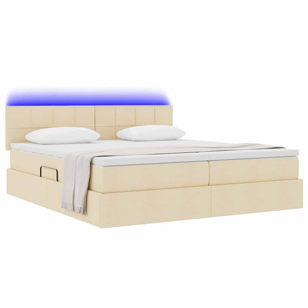 vidaXL LED-Speicherbett mit Matratze Creme 180 x 200 cm Stoff