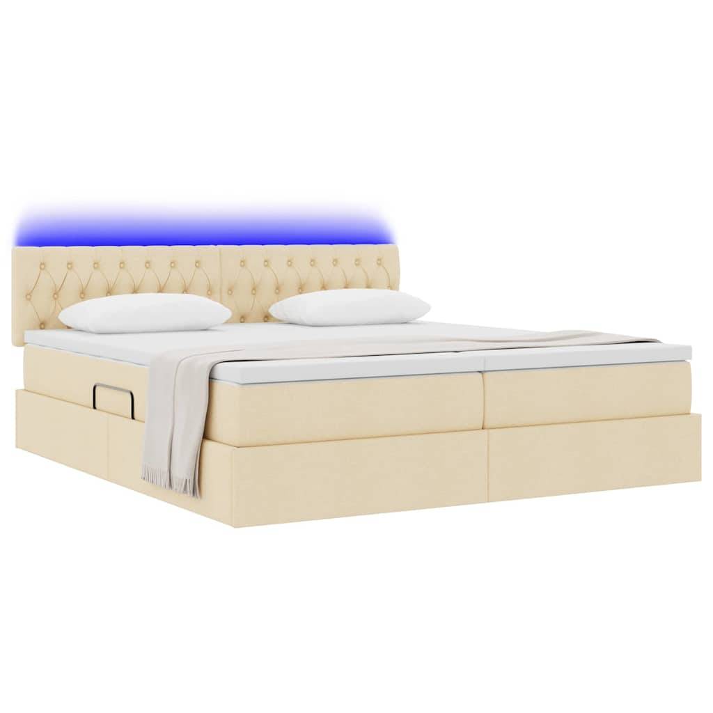 vidaXL LED-Speicherbett mit Matratze Creme 200 x 200 cm Stoff