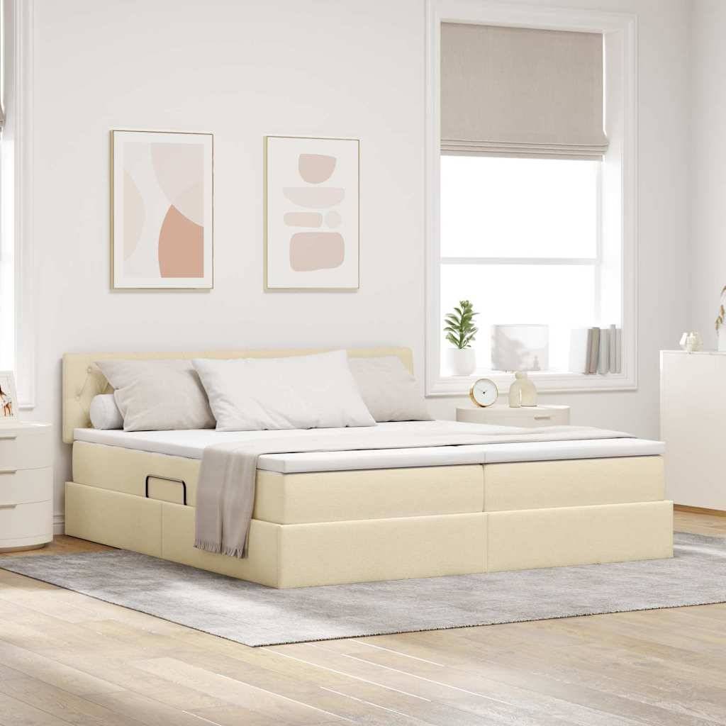 vidaXL LED-Speicherbett mit Matratze Creme 200 x 200 cm Stoff