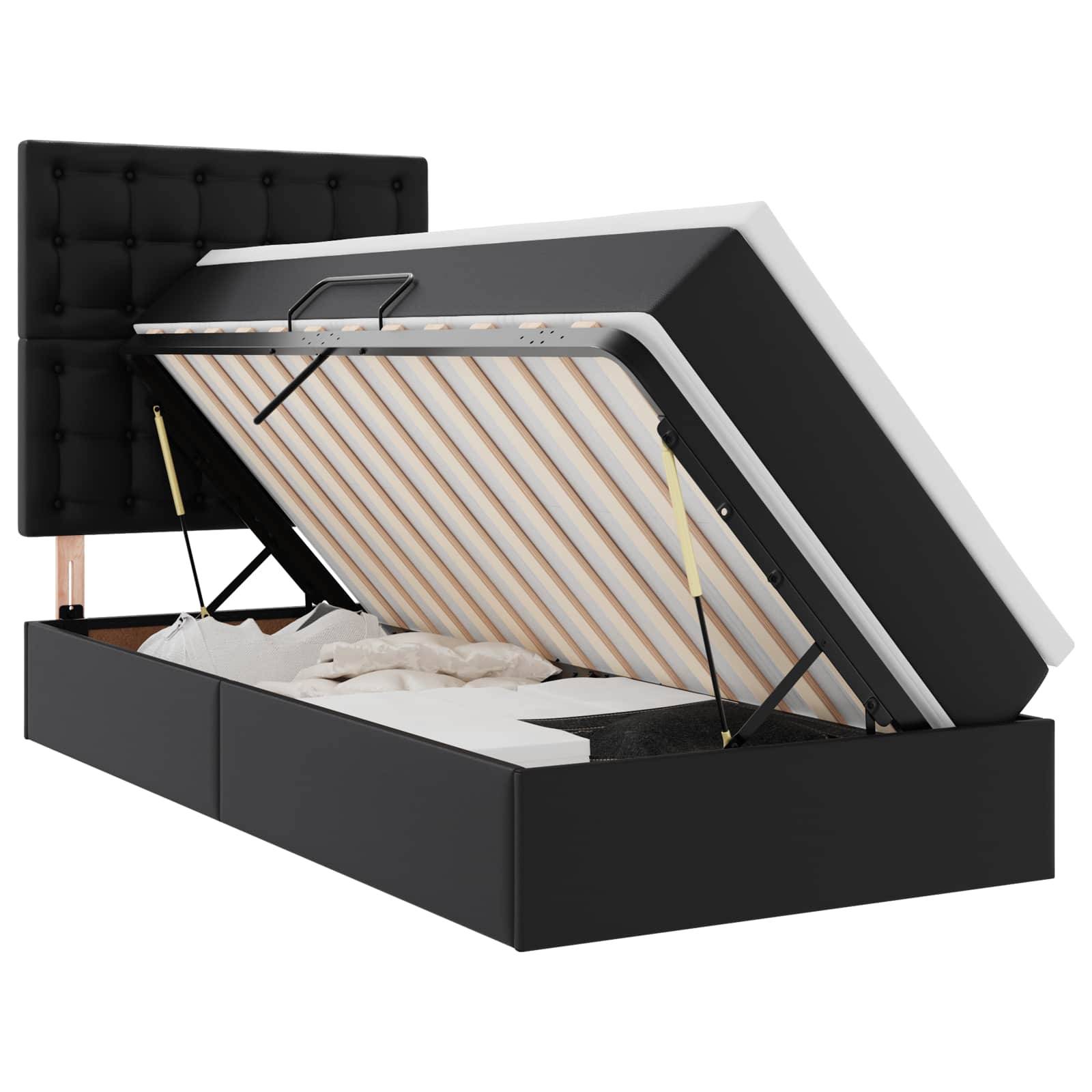 vidaXL Aufbewahrungsbett mit Kopfteil Schwarz 90 x 190 cm Kunstleder