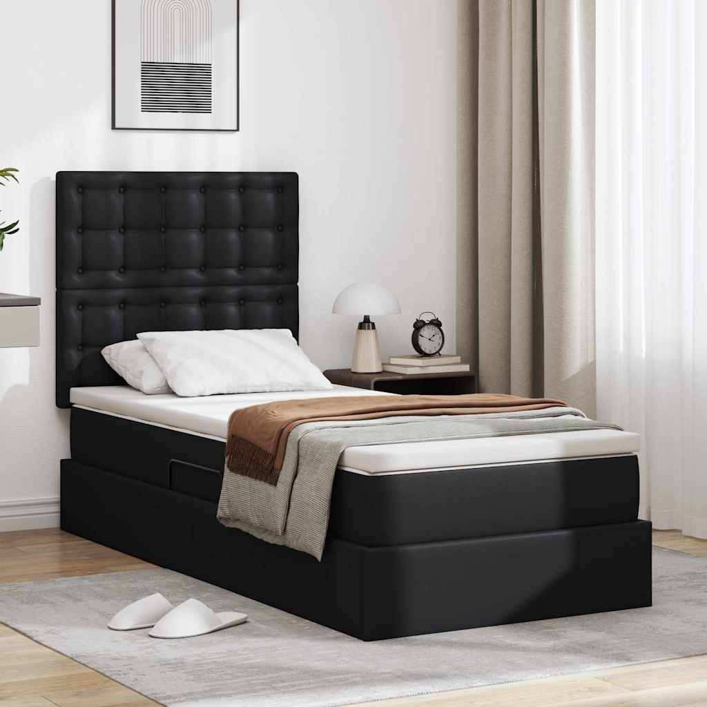 vidaXL Bett mit Stauraum und LED Schwarz 100 x 200 cm Kunstleder